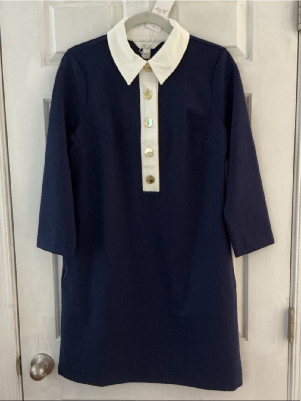 Lilly Pulitzer Low Tide Navy GABI A-line Pullover Gold Button Pocket Dress NWT S